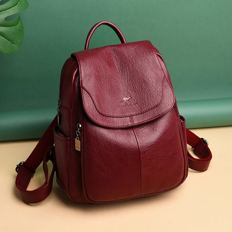 Women Soft Leather Backpacks High Vintage Bagpack Sac School Bags For Girls