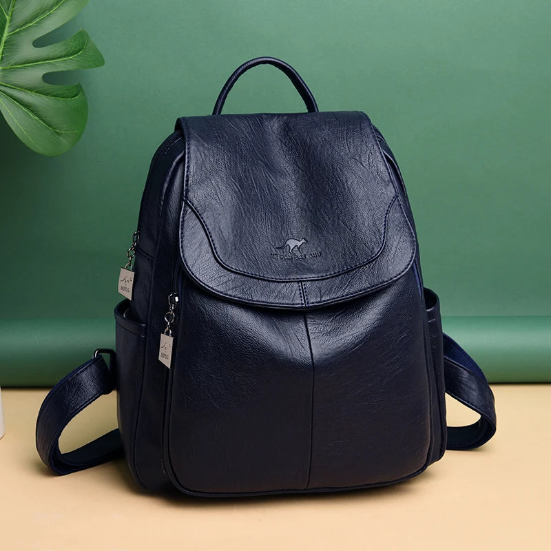 Soft Leather Backpacks Vintage Bagpack School Bags for Girls