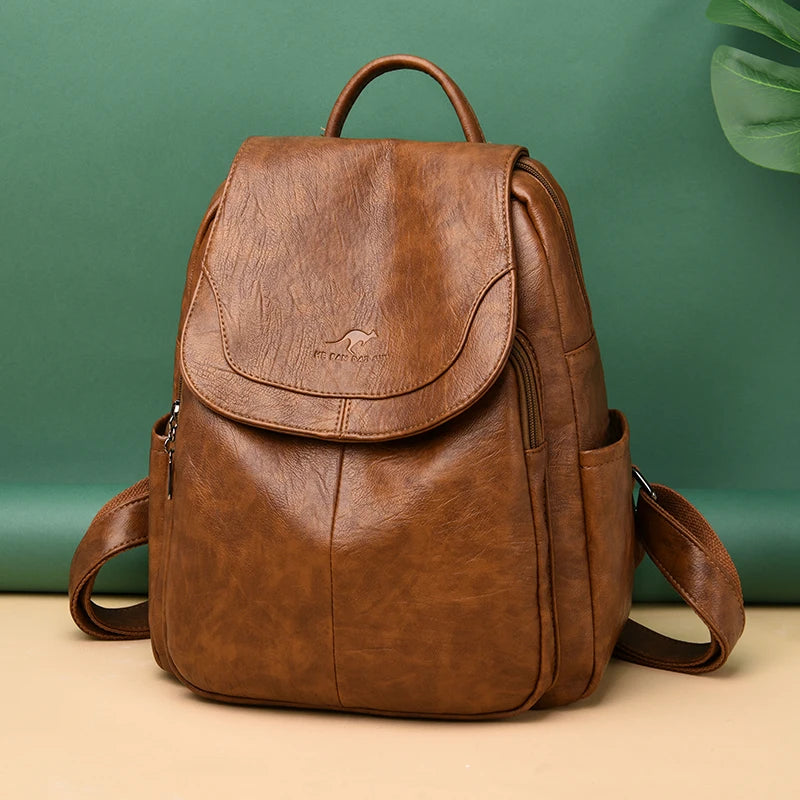 Soft Leather Backpacks Vintage Bagpack School Bags for Girls