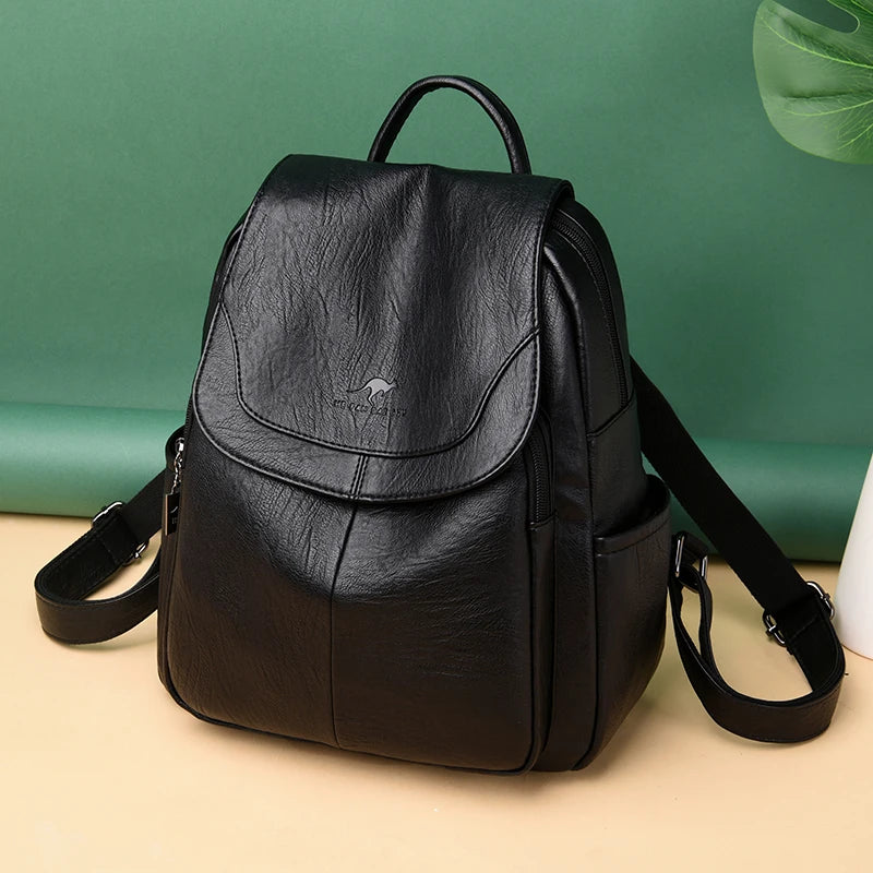 Women Soft Leather Backpacks High Vintage Bagpack Sac School Bags For Girls