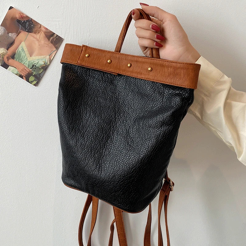 Soft Leather Backpack for Girl Vintage Crossbody Bag Multifunction Bagpack