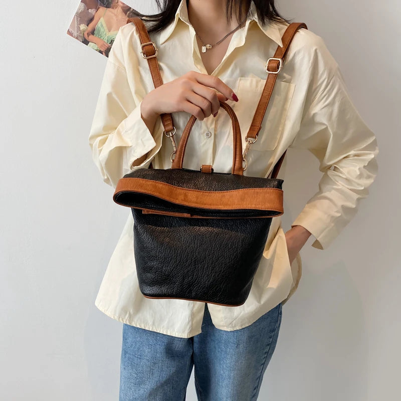 Soft Leather Backpack for Girl Vintage Crossbody Bag Multifunction Bagpack