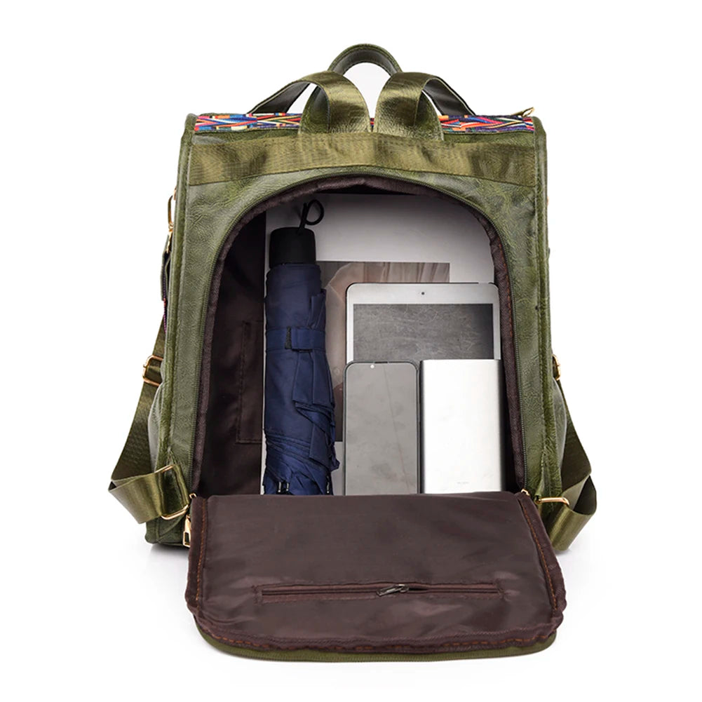 Vintage Soft Leather Backpack Women Anti-theft Rucksack