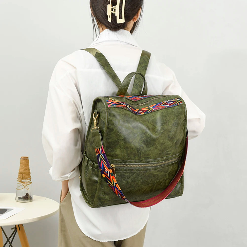 Vintage Soft Leather Backpack Women Anti-theft Rucksack