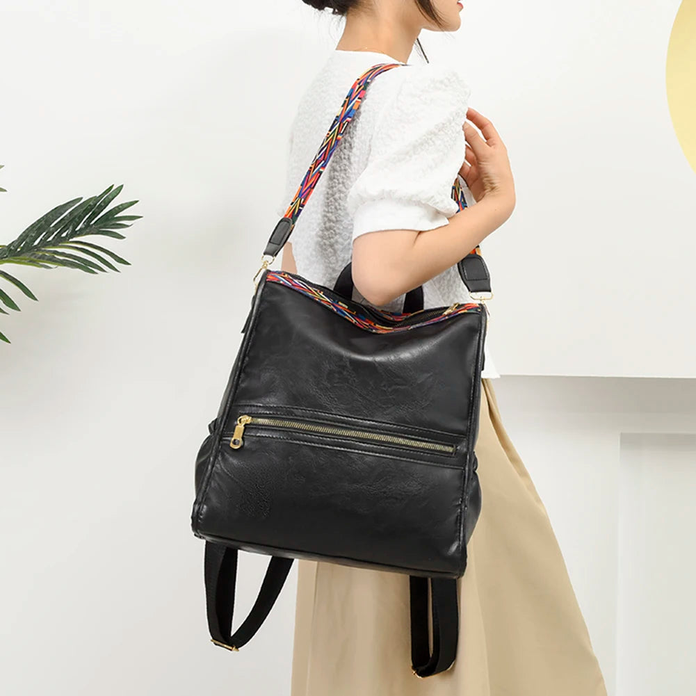 Vintage Soft Leather Backpack Women Anti-theft Rucksack