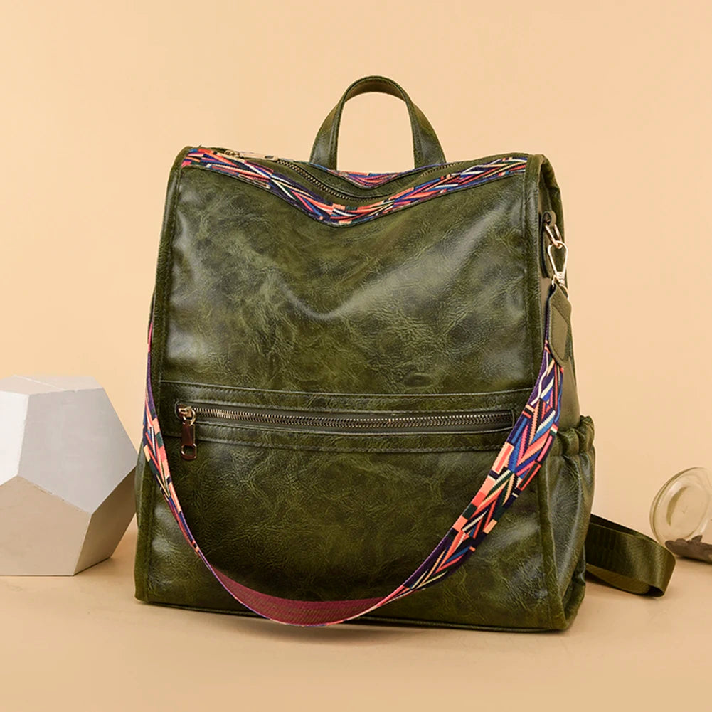 Vintage Soft Leather Backpack Women Anti-theft Rucksack