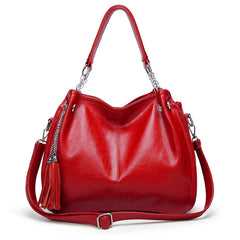 Soft Leather Tote Bag with Tassel Shoulder Handbag
