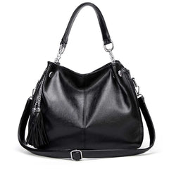Soft Leather Tote Bag with Tassel Shoulder Handbag