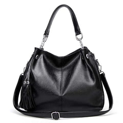 Soft Leather Tote Bag with Tassel Shoulder Handbag