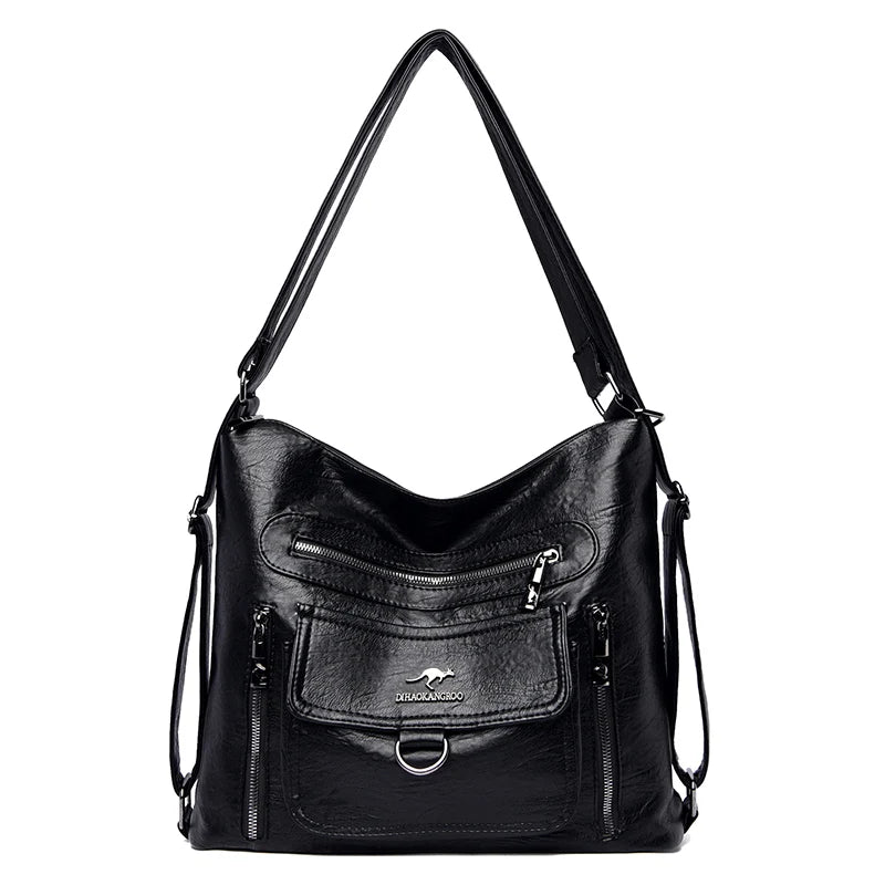 Women Soft Leather Handbag Large Capacity Multifunction Casual Backpack
