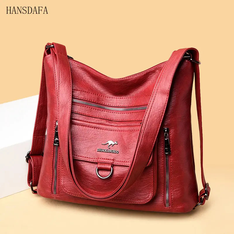 Women Soft Leather Handbag Large Capacity Multifunction Casual Backpack