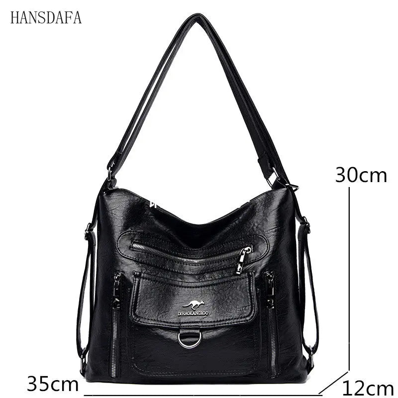 Women Soft Leather Handbag Large Capacity Multifunction Casual Backpack