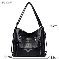 Women Soft Leather Handbag Large Capacity Multifunction Casual Backpack