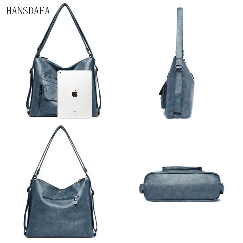 Women Soft Leather Handbag Large Capacity Multifunction Casual Backpack