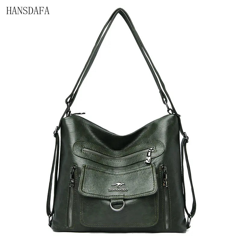 Women Soft Leather Handbag Large Capacity Multifunction Casual Backpack