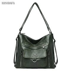 Women Soft Leather Handbag Large Capacity Multifunction Casual Backpack