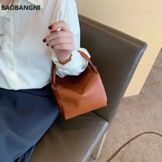 Soft Leather Shoulder Hobos Bag Orange Handbag Ladies Crossbody Tote