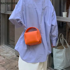 Soft Leather Shoulder Hobos Bag Orange Handbag Ladies Crossbody Tote