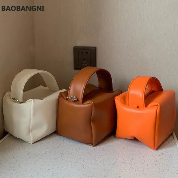 Soft Leather Shoulder Hobos Bag Orange Handbag Ladies Crossbody Tote