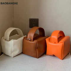 Soft Leather Shoulder Hobos Bag Orange Handbag Ladies Crossbody Tote
