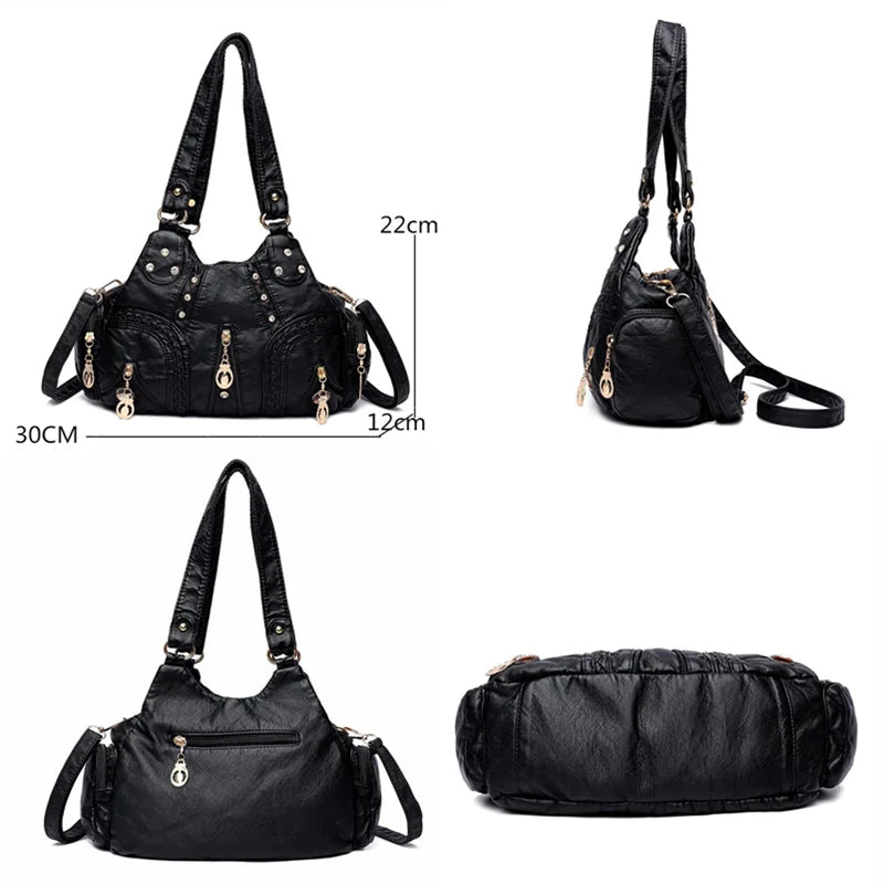 Women Soft PU Leather Handbags High Ladies Tote Bag Vintage Messenger Bag