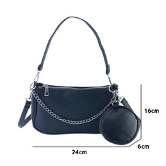 Women Soft PU Leather Shoulder Bag Chain Crossbody Tote Bag 2pcs Set