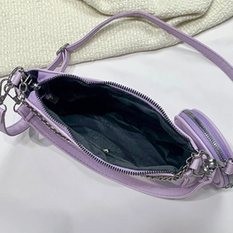 Women Soft PU Leather Shoulder Bag Chain Crossbody Tote Bag 2pcs Set