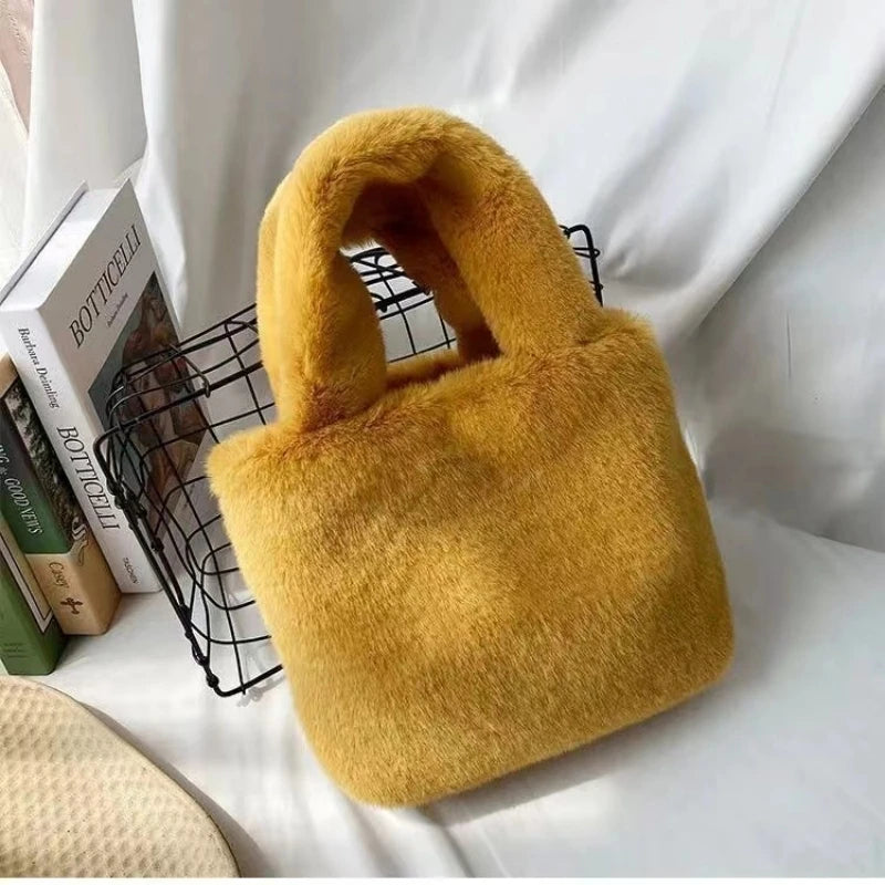 Soft Plush Hand Bag Faux Fur Shopper Bags Winter Travel Bag