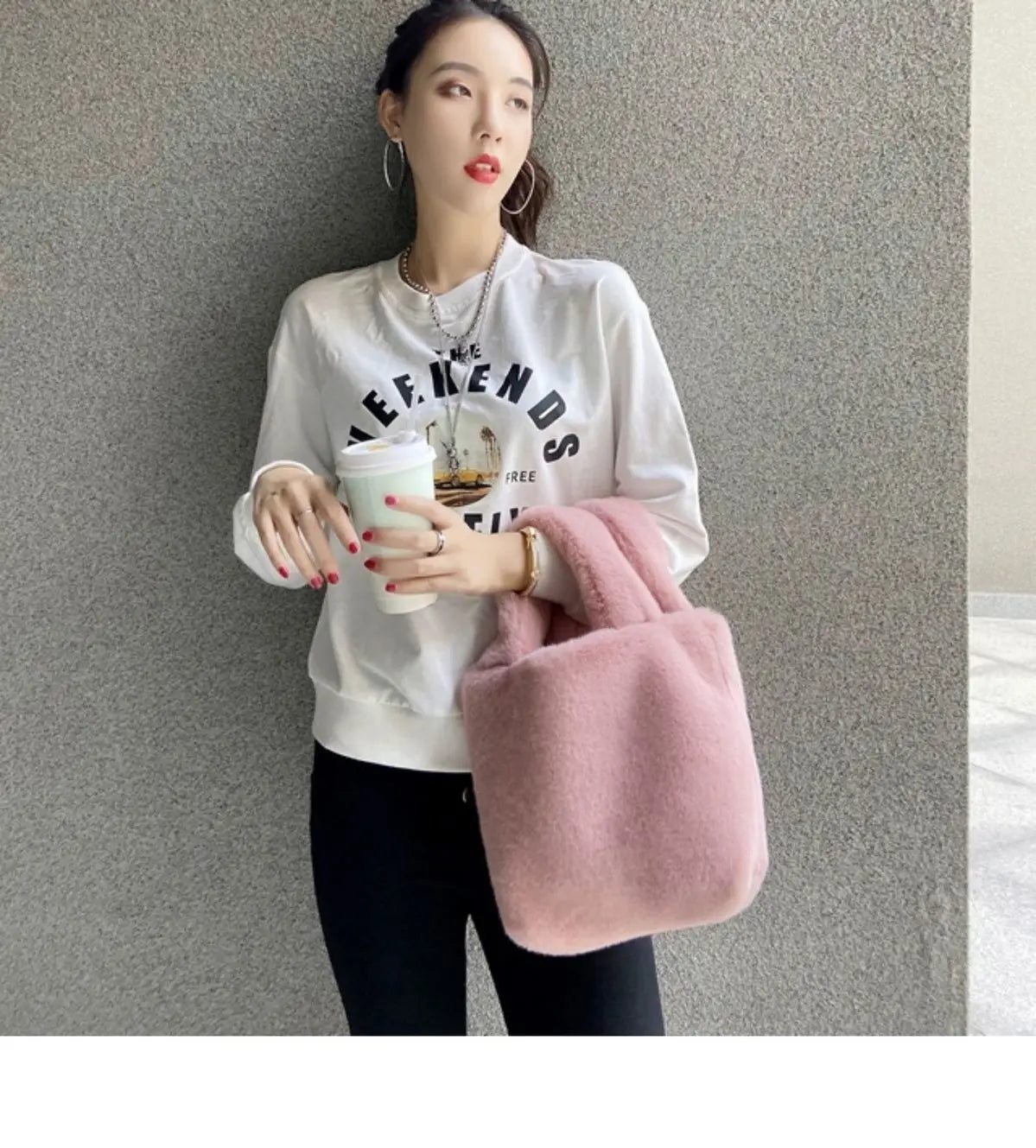 Soft Plush Hand Bag Faux Fur Shopper Bags Winter Travel Bag