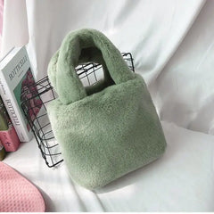 Soft Plush Hand Bag Faux Fur Shopper Bags Winter Travel Bag