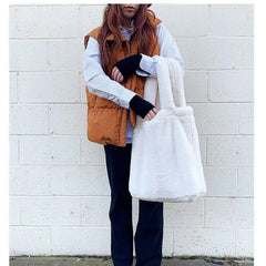 Soft Plush Hand Bag Faux Fur Shopper Bags Warm Fluffy Tote Bags