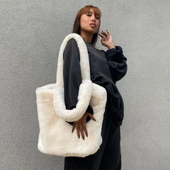 Soft Plush Hand Bag Faux Fur Shopper Bags Warm Fluffy Tote Bags