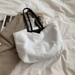 Women Soft Plush Handbags Faux Fur Solid Shopper Bags Winter Travel Bag