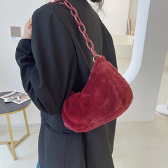 Women Plush Shoulder Bags Small Underarm Bags Acrylic Chain Fluffy Tote Bags