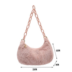 Women Plush Shoulder Bags Small Underarm Bags Acrylic Chain Fluffy Tote Bags