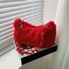 Plush Shoulder Bags Autumn Winter Underarm Bags Female Chain Tote Bags