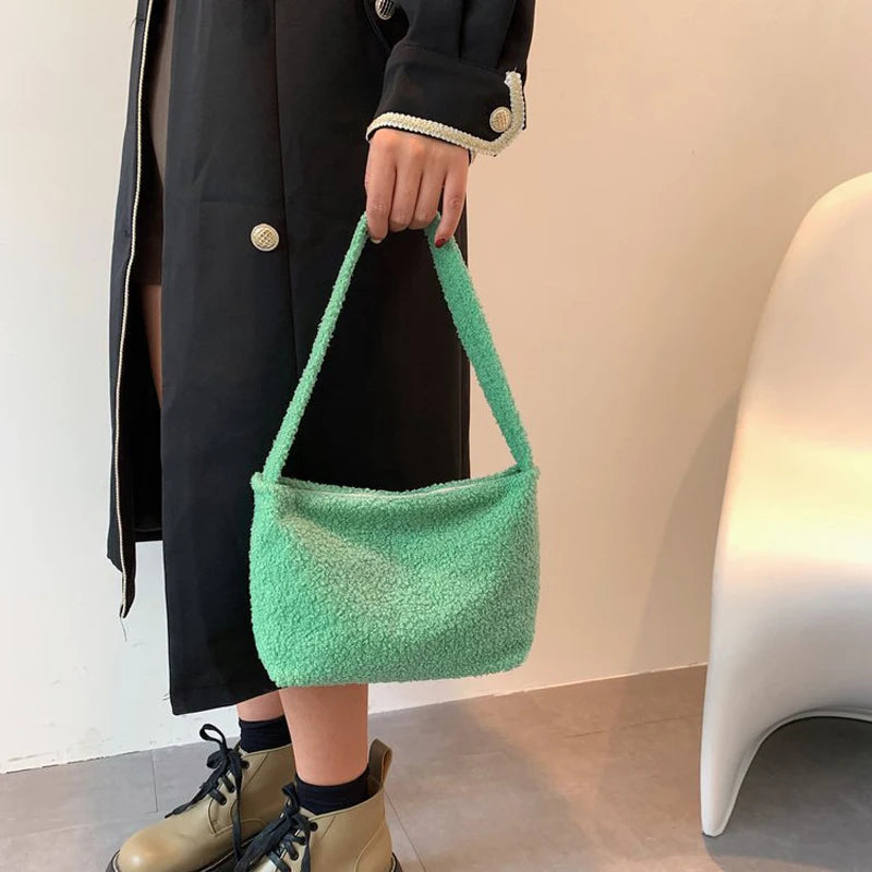 Soft Plush Shoulder Bag Hobo Winter Furry Ladies Clutch Purse Female Underarm Ha