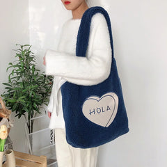 Plush Tote Embroidery Bear Handbag Eco Shoulder Bag Purses For Girls