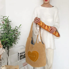 Plush Tote Embroidery Bear Handbag Eco Shoulder Bag Purses For Girls