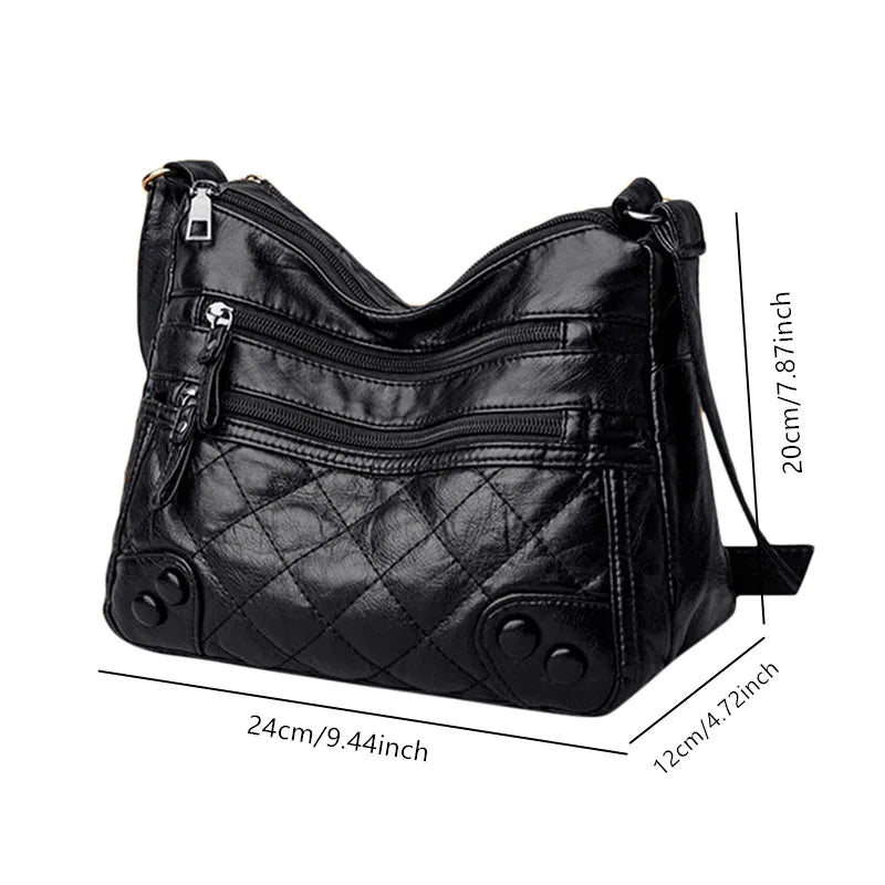 Women Soft Shoulder Bag PU Leather Purse Solid Messenger Crossbody Bag