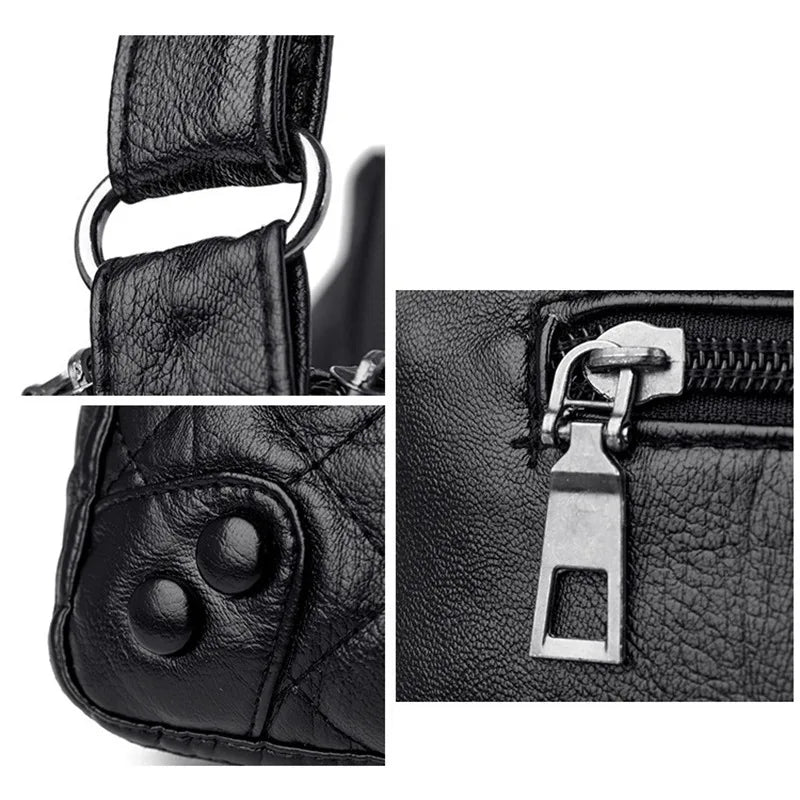 Women Soft Shoulder Bag PU Leather Purse Solid Messenger Crossbody Bag