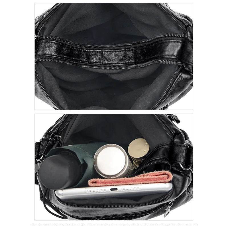 Women Soft Shoulder Bag PU Leather Purse Solid Messenger Crossbody Bag