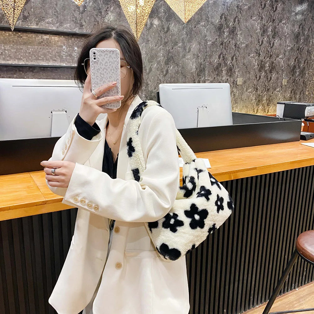 Soft Warm Plush Handbags Fluffy Mini Top-handle Bags