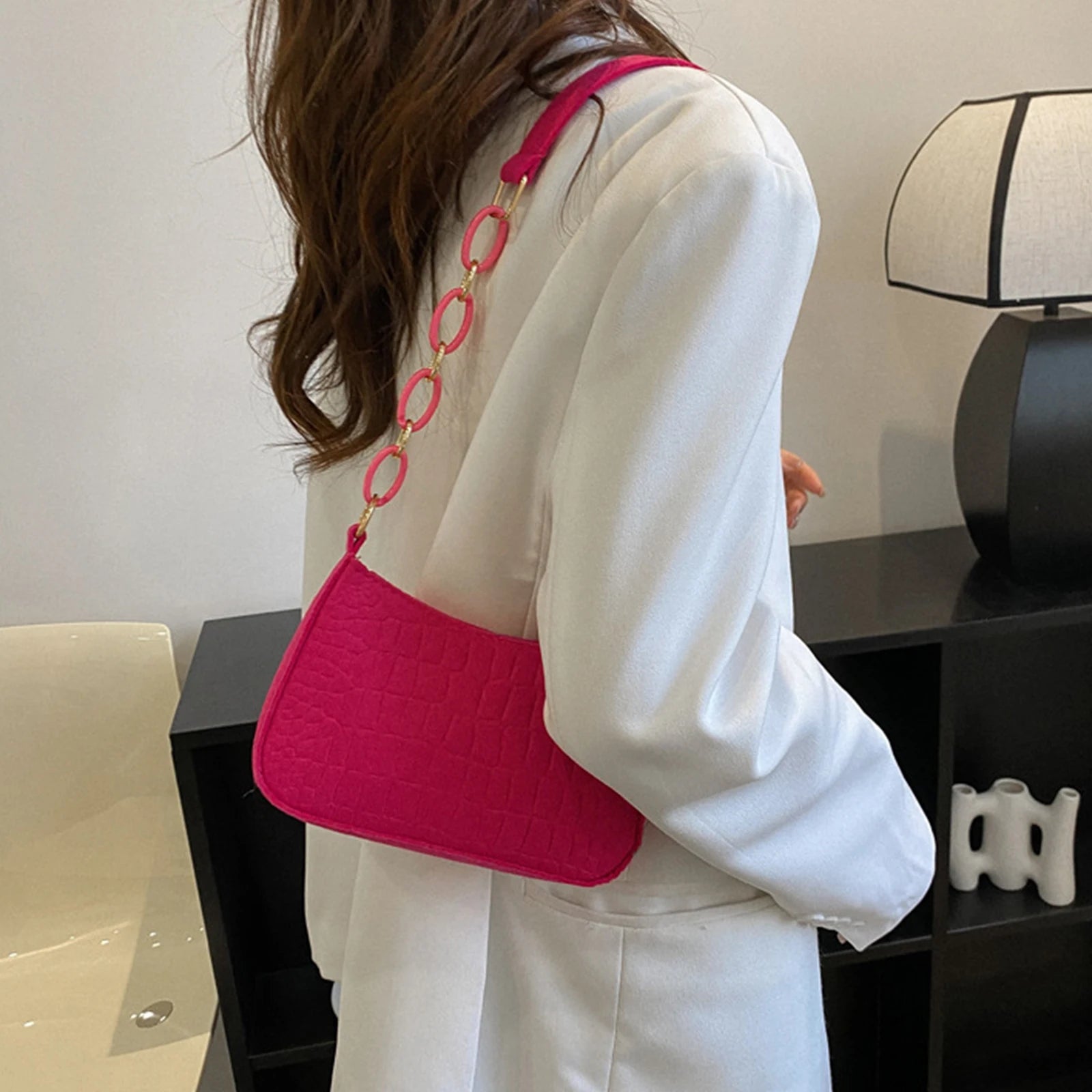 Women Solid Felt Shoulder Bag Large Capacity Girls Ladies Casual Messenger Bag