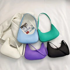 Women Solid Nylon Tote Top-handle Bags Lady Casual Crescent Shape Zipper Handbag