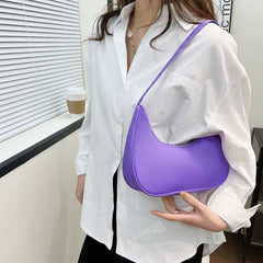 Women Solid Nylon Tote Top-handle Bags Lady Casual Crescent Shape Zipper Handbag