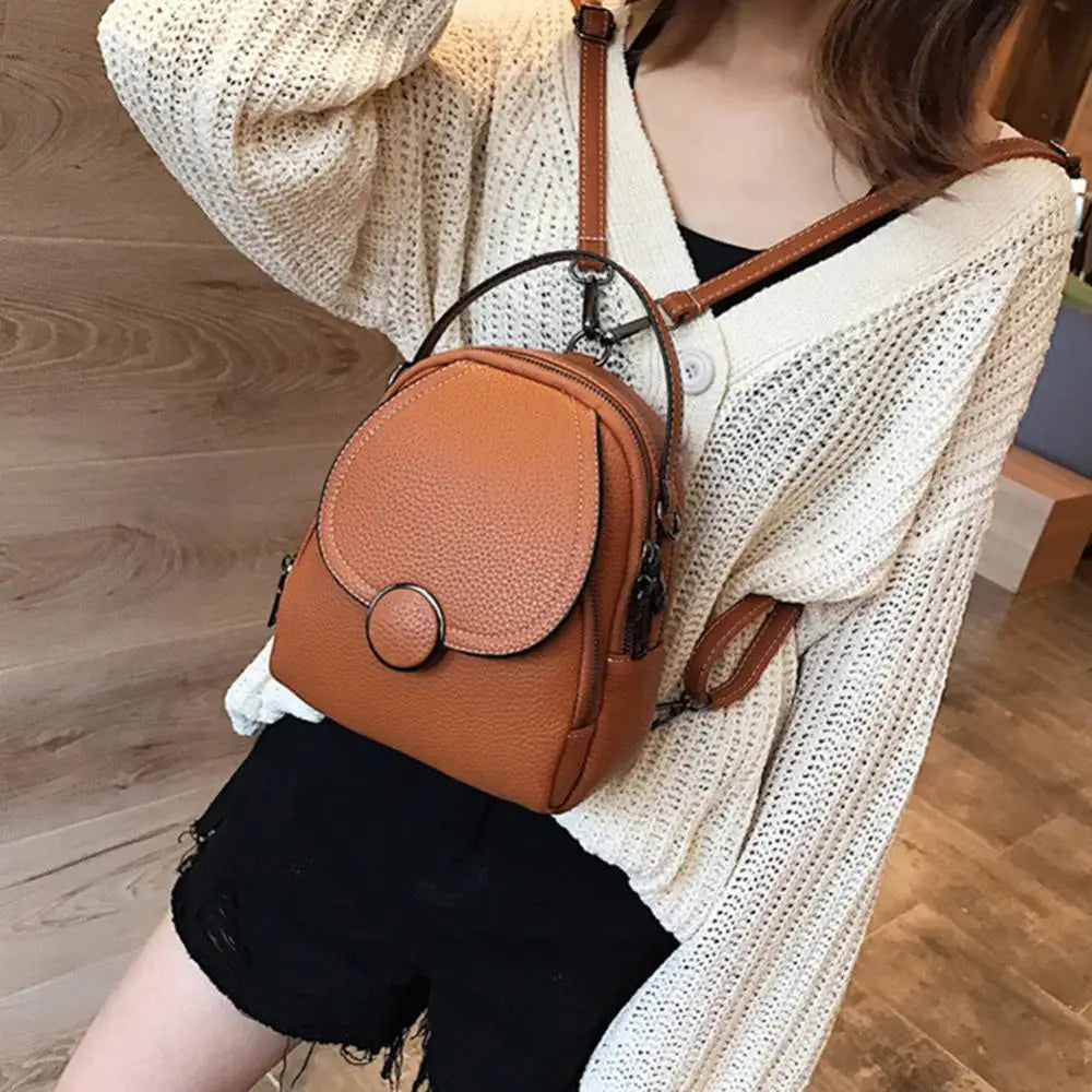 Women Mini Zipper Backpack Soft Faux Leather Handbag Satchel Bag