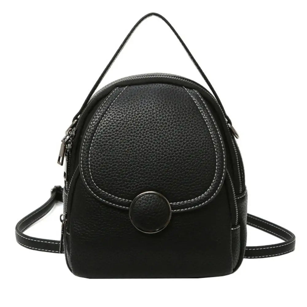 Women Solid Zipper Mini Backpack Soft Faux Leather Handbag