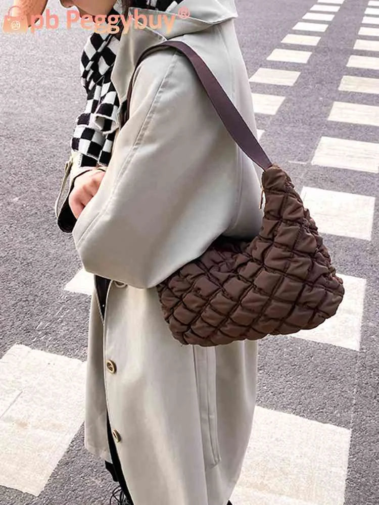 Solid Zipper Shoulder Bag Grid Pattern Mini Shopping Underarm Bag