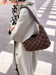 Solid Zipper Shoulder Bag Grid Pattern Mini Shopping Underarm Bag